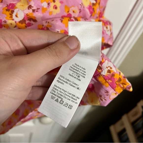 J. Crew Factory Floral Ruffleneck Shirt Long Sleeve Blouse Pink Orange Medium P2 - Picture 5 of 5